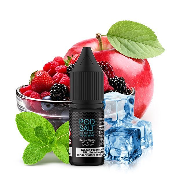 Pod Salt Core Blue Berg Nikotinsalz Liquid 10 ml mit roten Früchten, Apfel, Beeren und Eiswürfeln