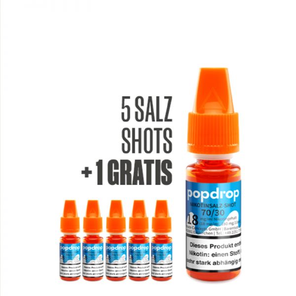 POPDROP - 70/30 Nikotinsalz Shot 18mg/ml 10ml - 5+1 Gratis Paket